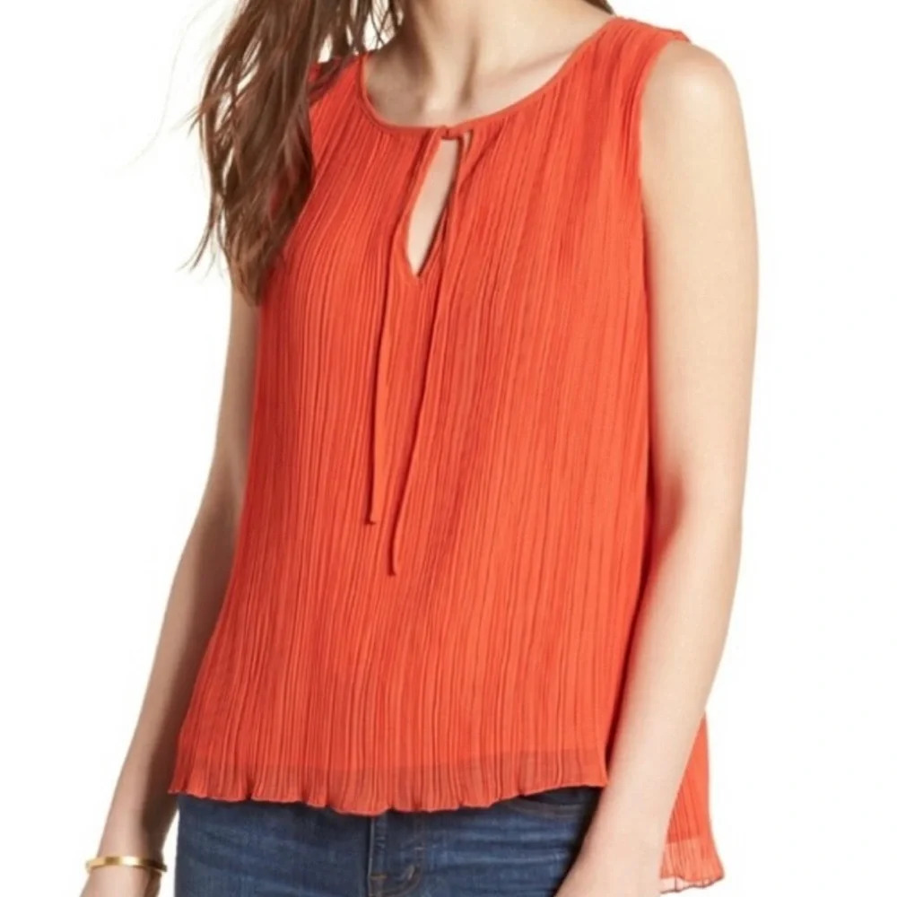 Madewell Coastal Tank Top Blouse Orange Pleated Tie Neck Layered Xsmall Women’s